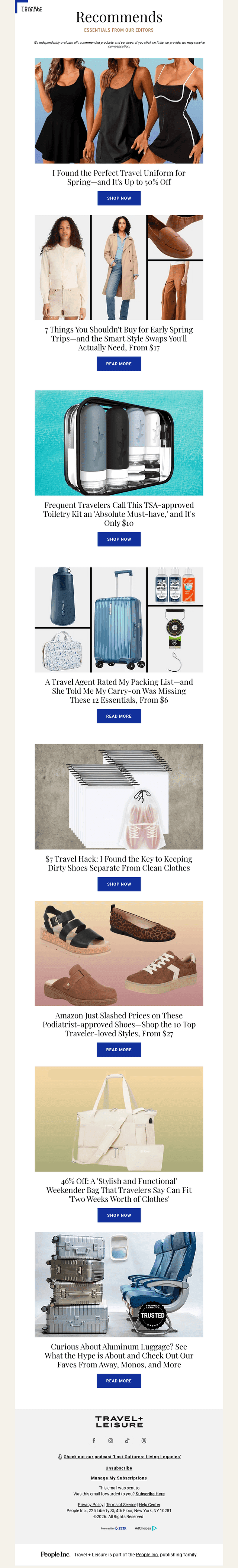 Travel + Leisure email from Sun, Mar 8, 2026