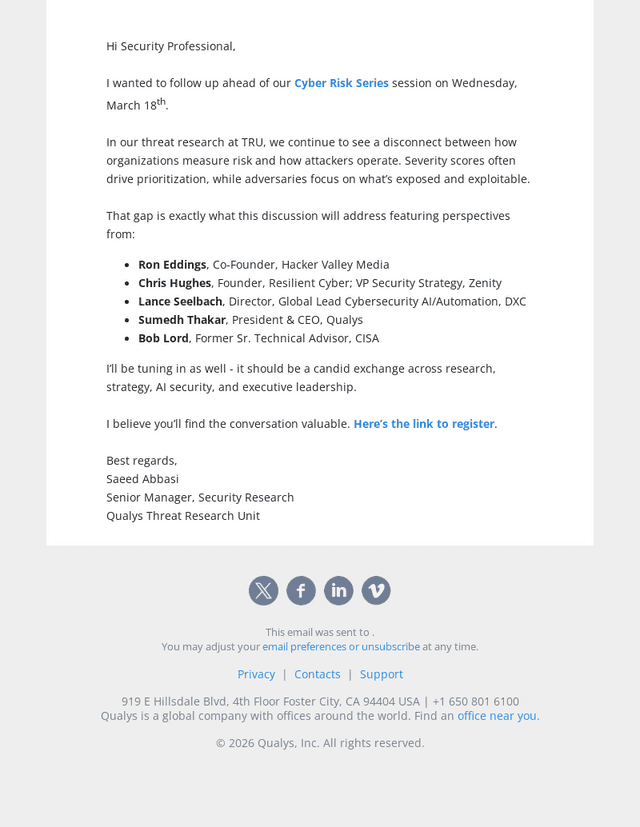 Qualys email from Mon, Mar 9, 2026