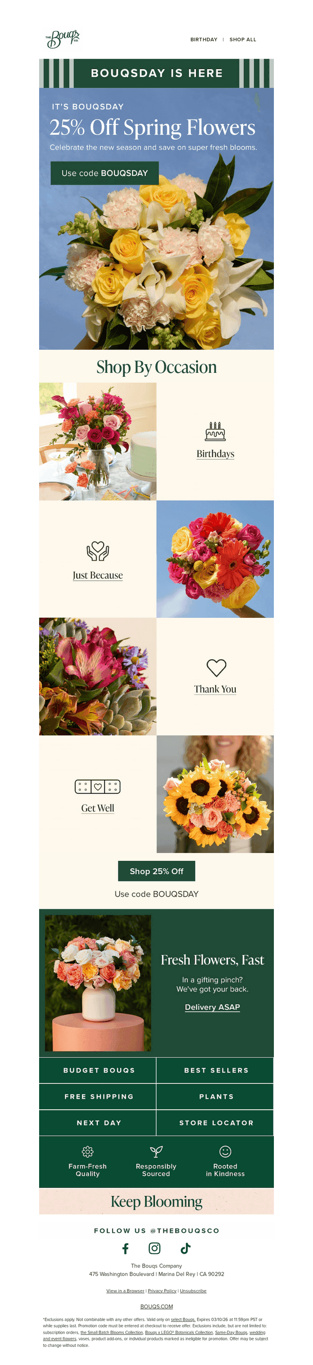 The Bouqs Co. email from Mon, Mar 9, 2026