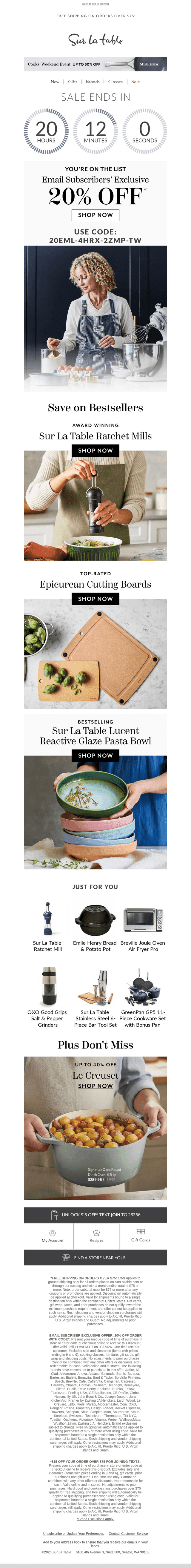 Sur La Table email from Mon, Mar 9, 2026