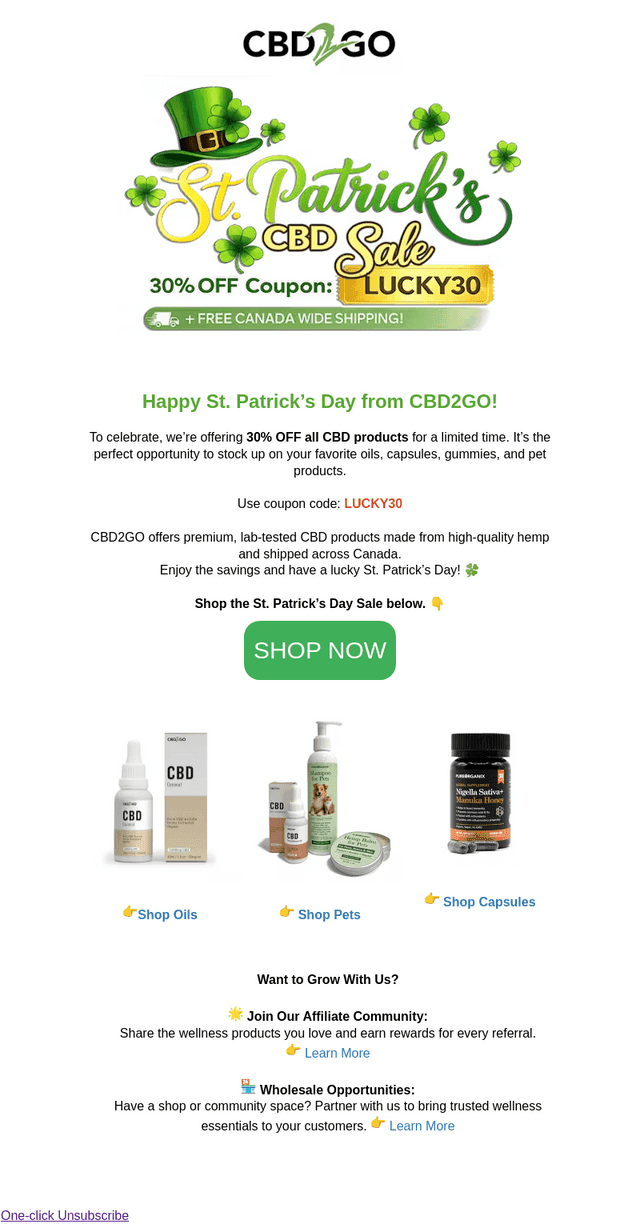 CBD2GO email from Mon, Mar 9, 2026