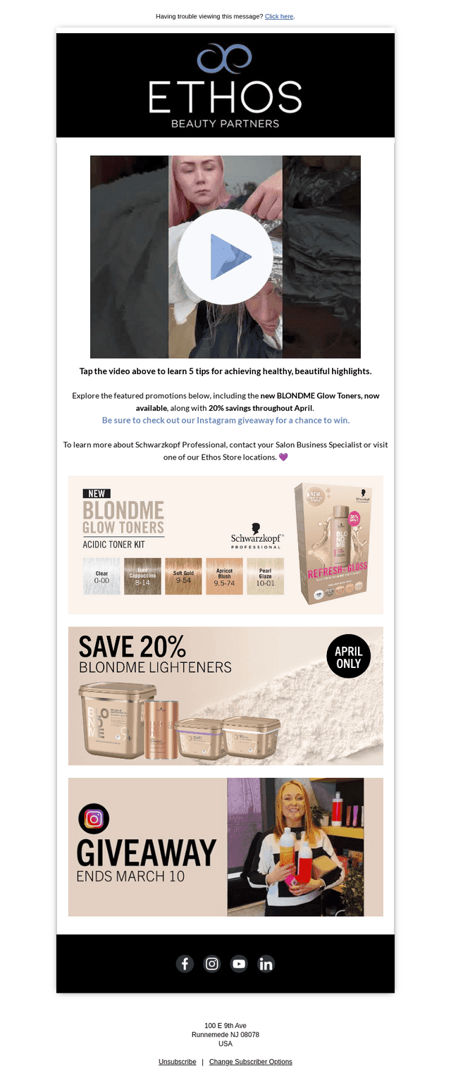 Ethos Beauty Partners email from Mon, Mar 9, 2026