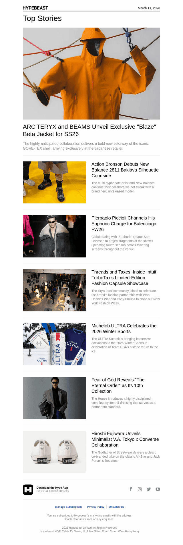 HYPEBEAST email from Wed, Mar 11, 2026