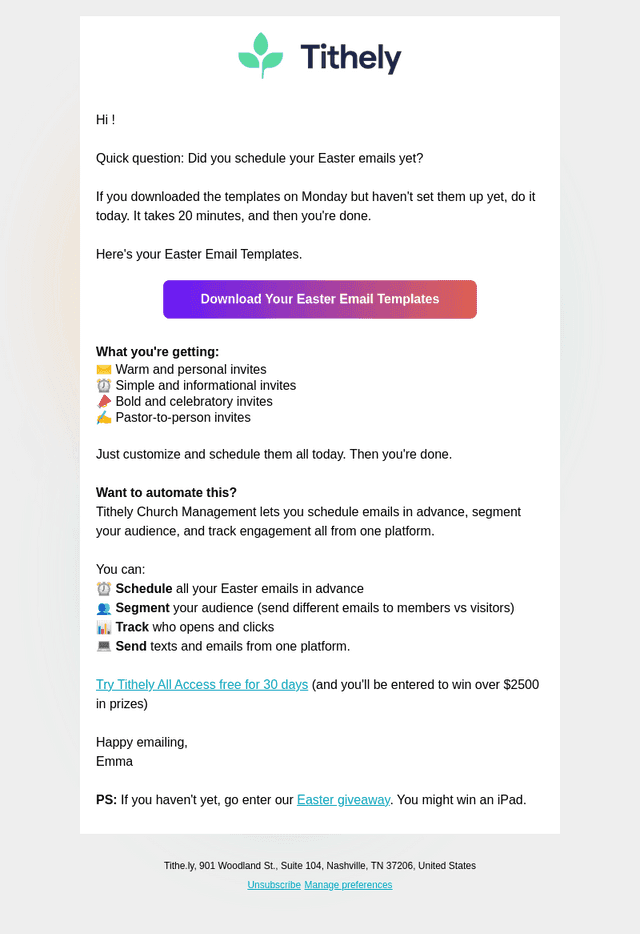 Tithe.ly email from Wed, Mar 11, 2026