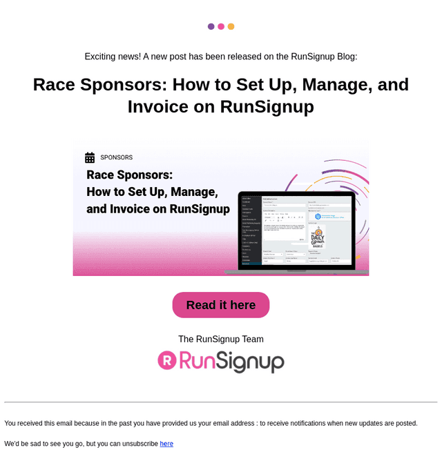 RunSignUp email from Thu, Mar 12, 2026