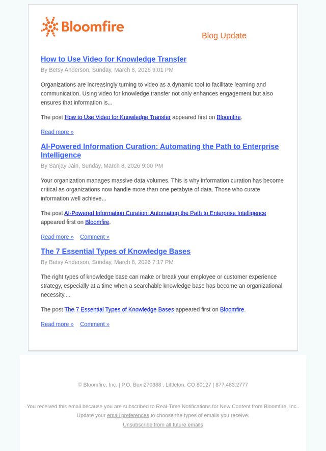 Bloomfire email from Fri, Mar 13, 2026