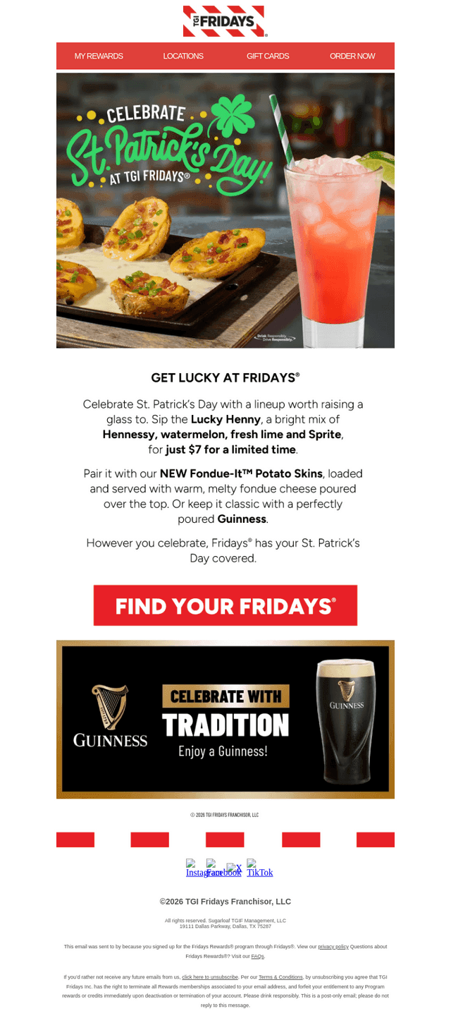 TGI Fridays email from Sat, Mar 14, 2026