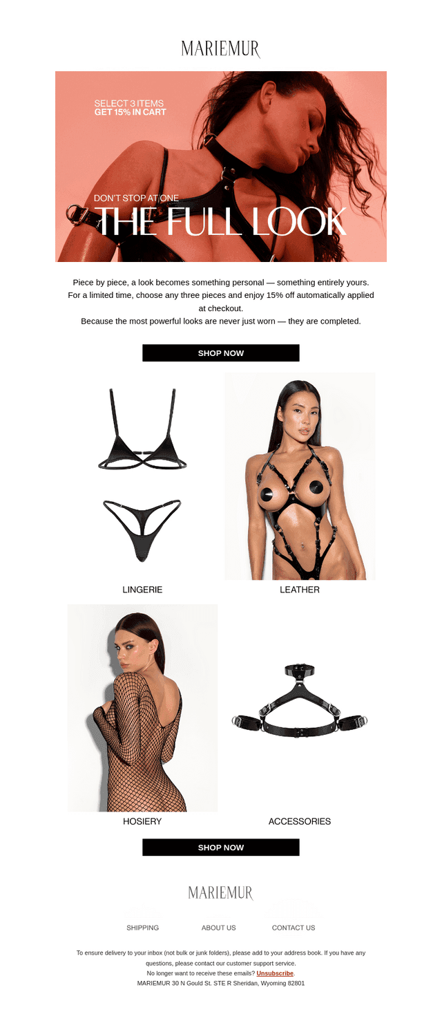 15% off when you select 3 pieces
