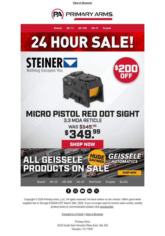 24 Hours ONLY! $200 off Steiner Micro Red Dot