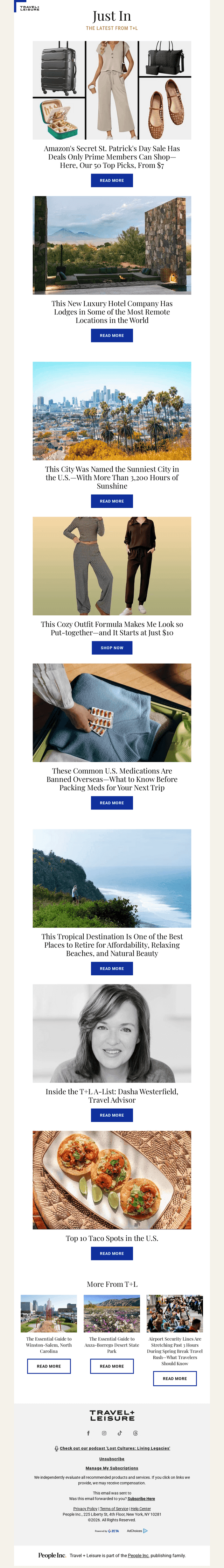 Travel + Leisure email from Sun, Mar 15, 2026