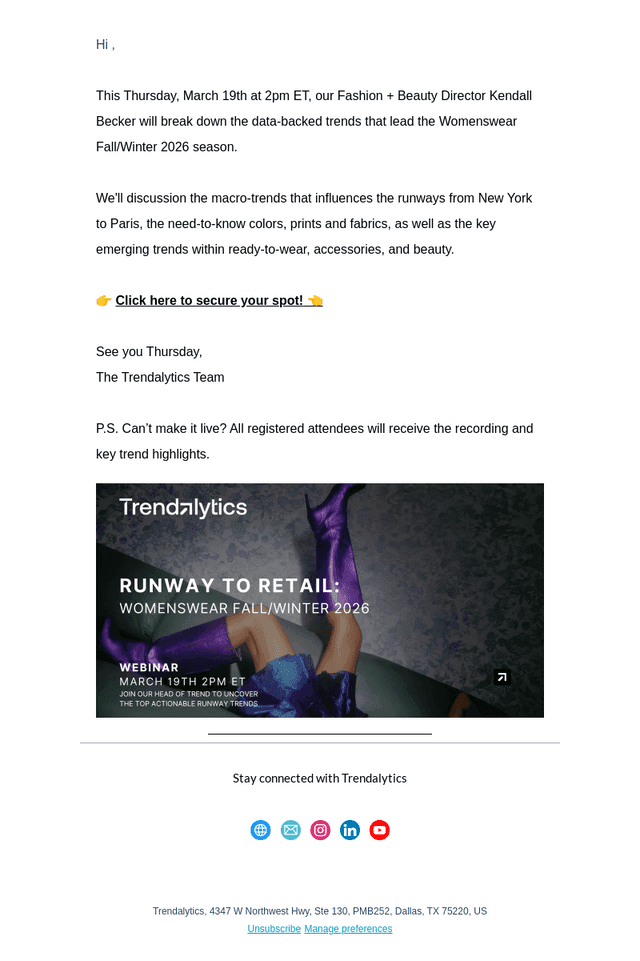 Trendalytics Innovation Labs email from Mon, Mar 16, 2026