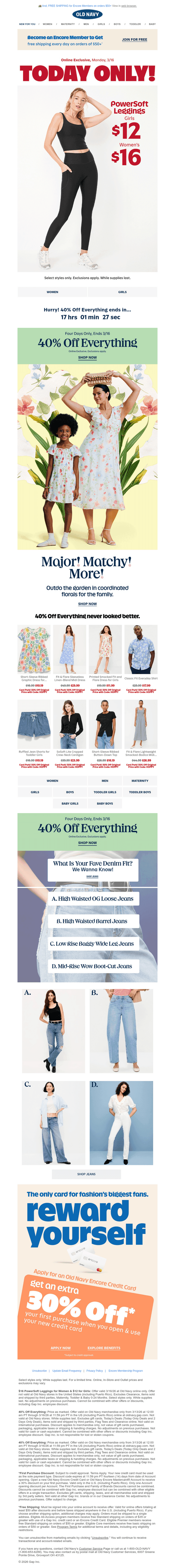 Old Navy email from Mon, Mar 16, 2026