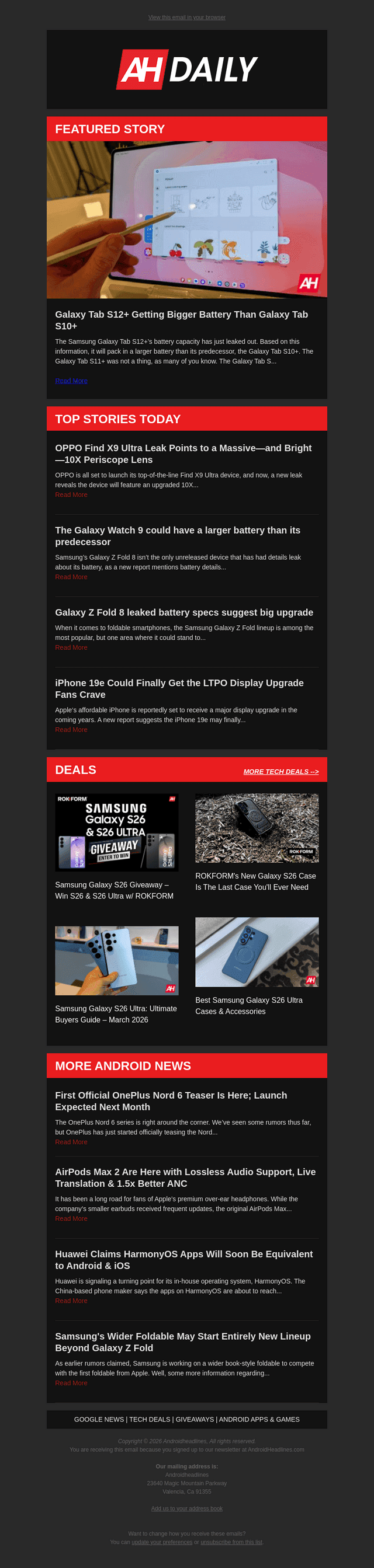 Android Headlines email from Mon, Mar 16, 2026