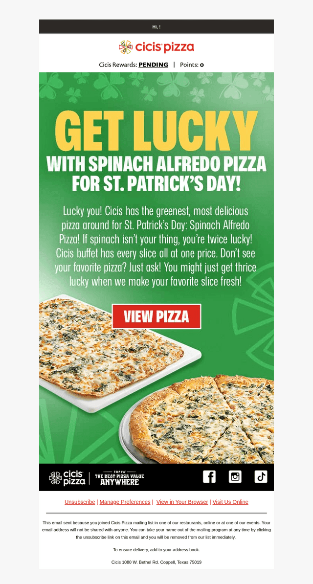 Cici's Pizza email from Tue, Mar 17, 2026