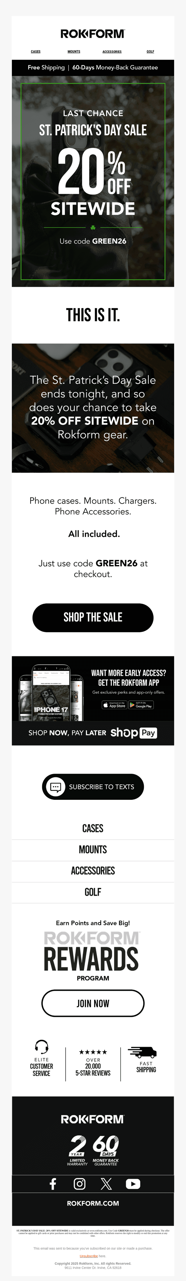 🚨 Final Hours 🍀 20% Off Rokform Gear
