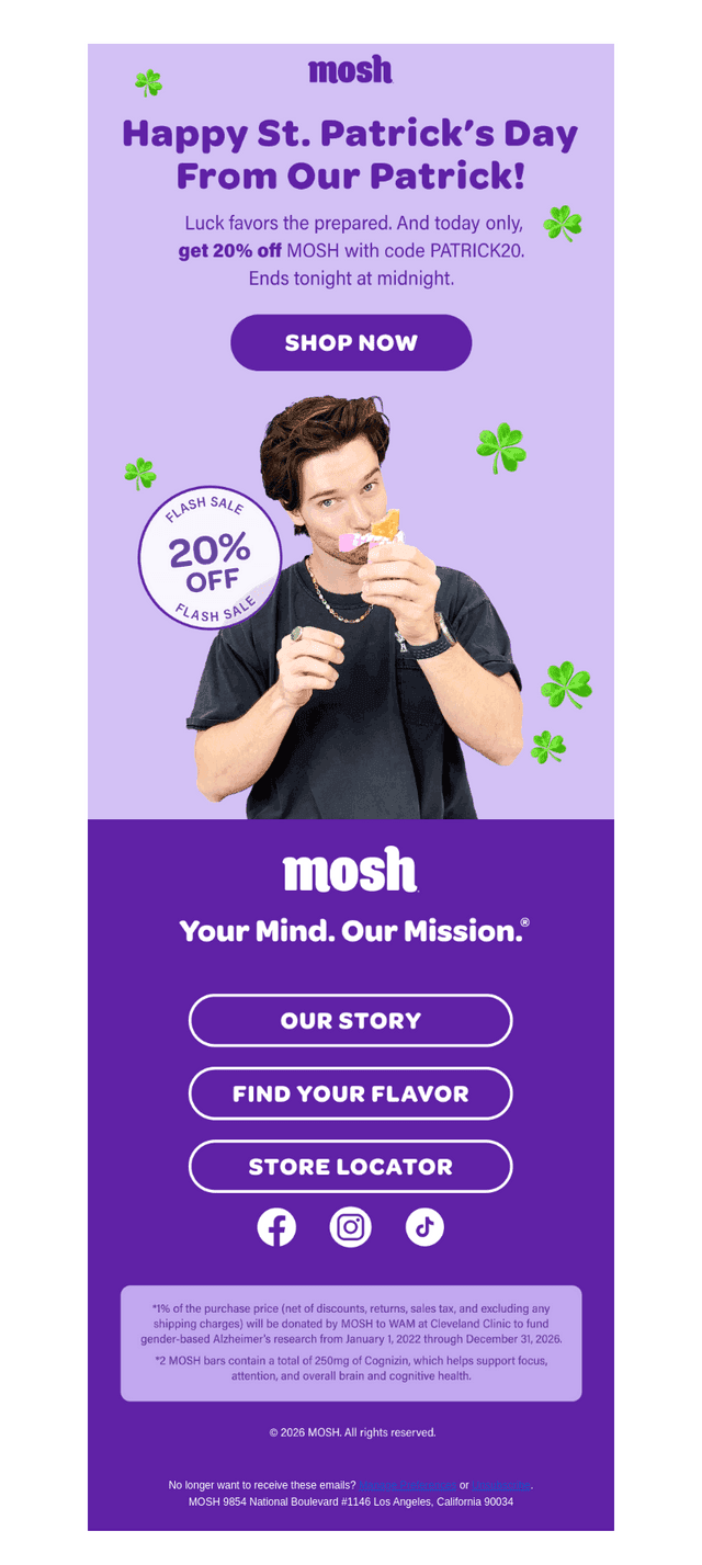 Expires tonight: 20% off MOSH 🍀