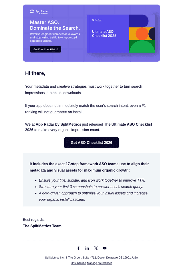 SplitMetrics email from Wed, Mar 18, 2026