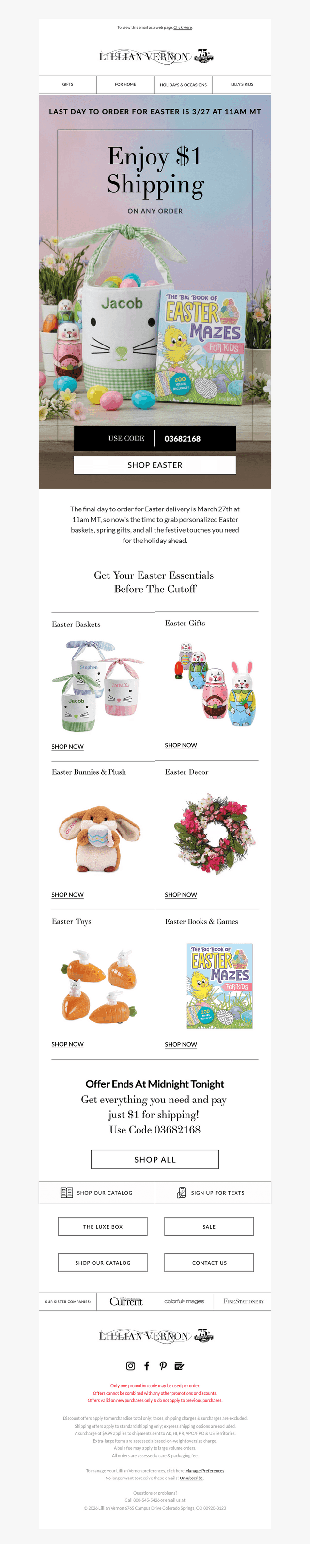 $1 shipping + one week left to order for Easter!