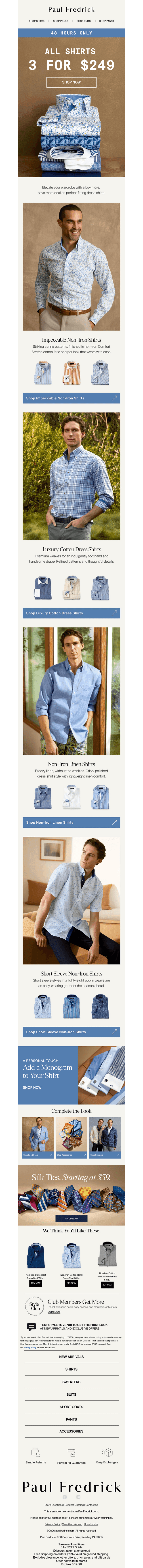 2 days only: 3 shirts for $249