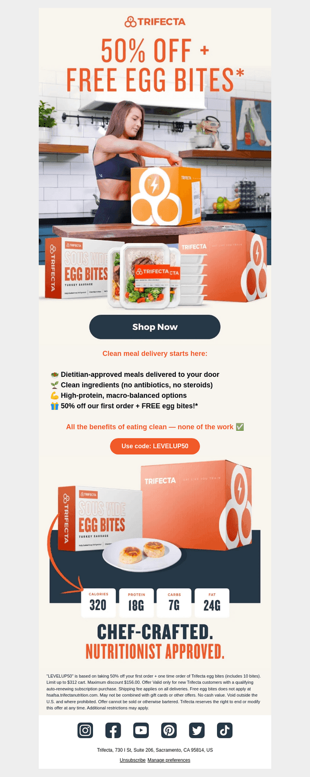 Clean meal delivery: 50% off + free egg bites!