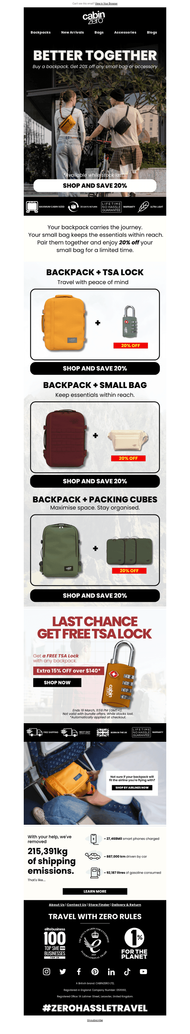 🎒Save 20% on Small Bags + Extra 15% OFF over $140
