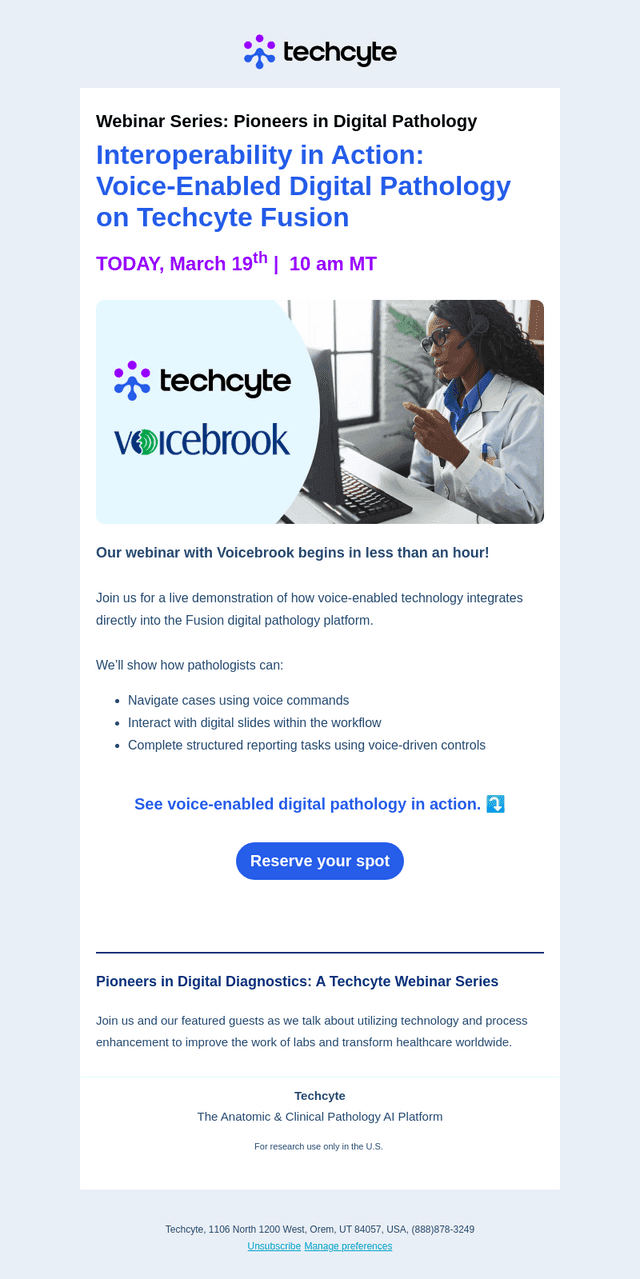 Friend, join Techcyte in an hour 👉 voice-enabled pathology workflows with Voicebrook