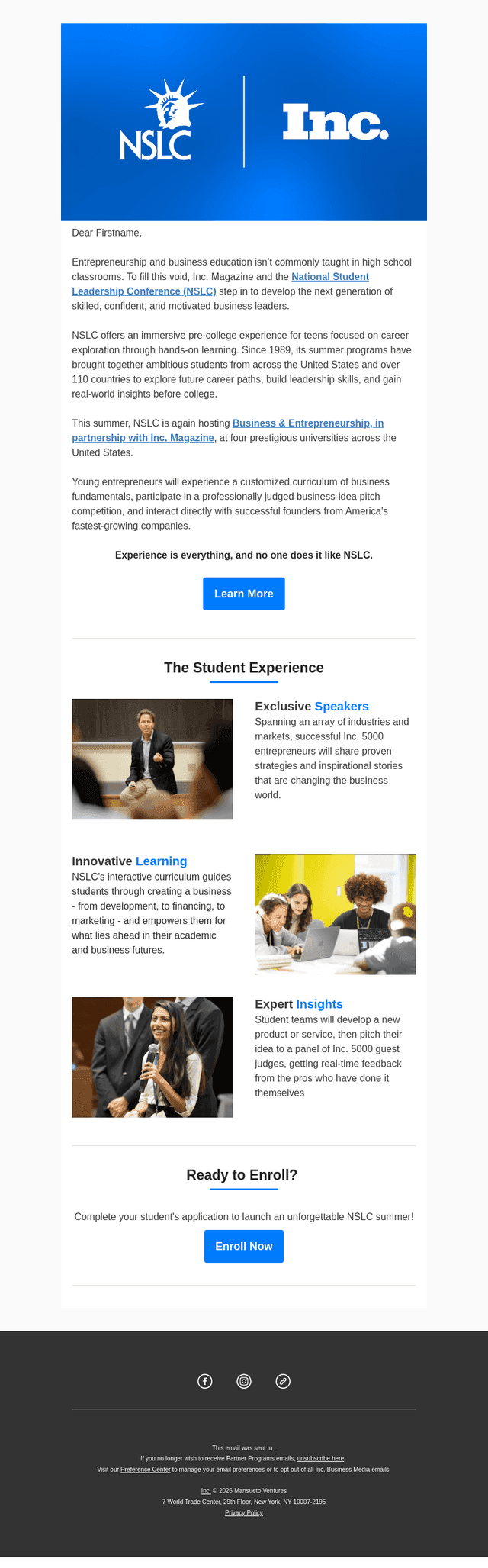 Inc. + NSLC | Entrepreneurship Summer Programs for Teens