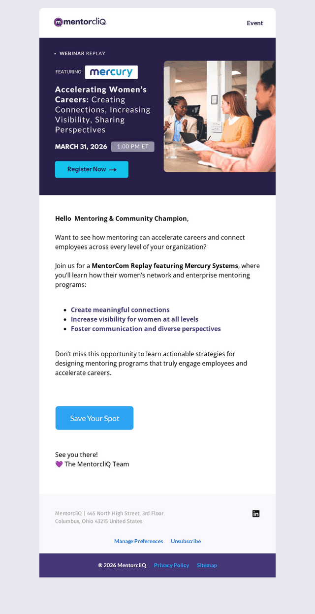MentorcliQ email from Fri, Mar 20, 2026