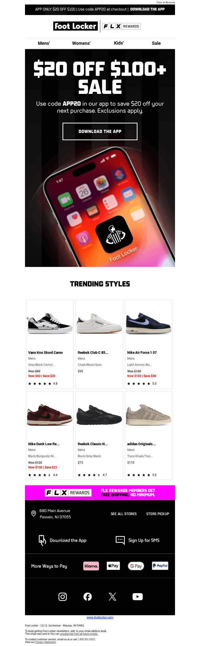 App Only Sale: $20 off $100 with code APP20