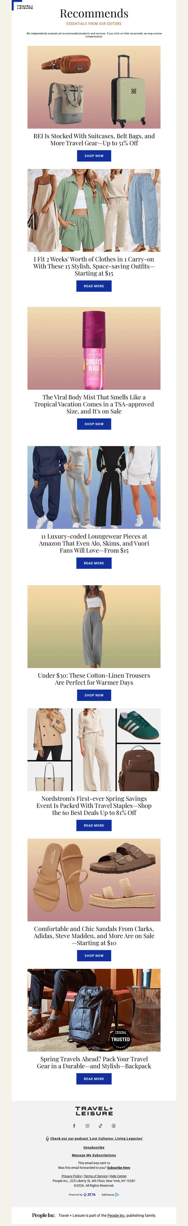 Travel + Leisure email from Fri, Mar 20, 2026