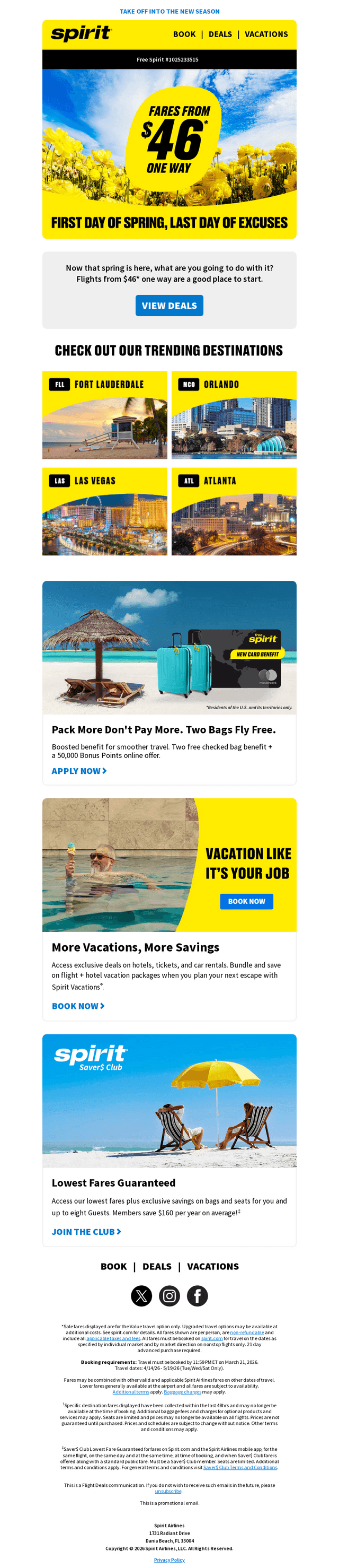 Spirit Airlines email from Fri, Mar 20, 2026