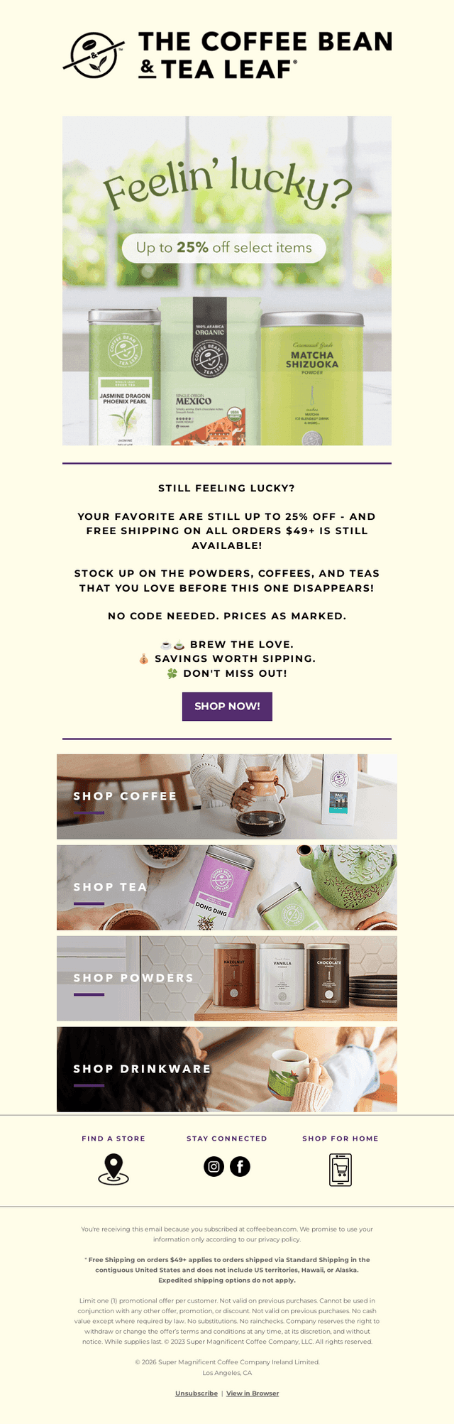 The Coffee Bean & Tea Leaf email from Fri, Mar 20, 2026