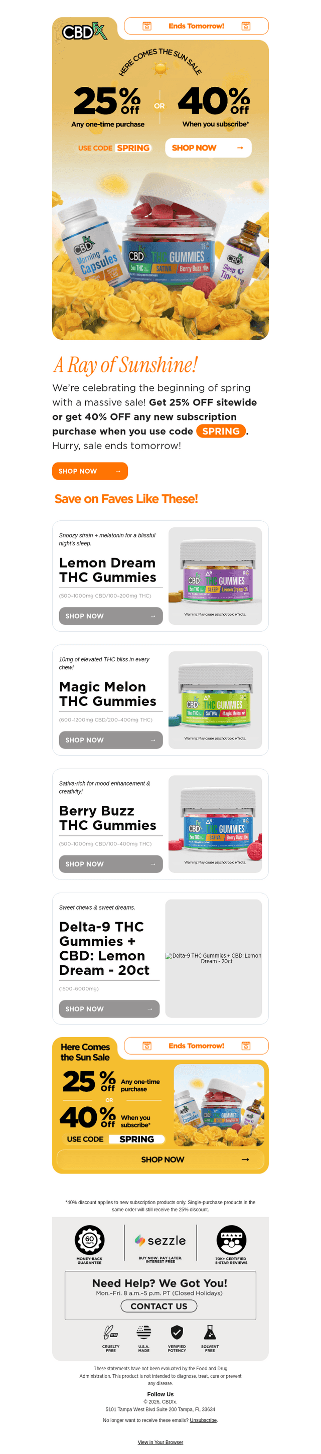 Ends Tomorrow: Up to 40% OFF all CBD & THC! ☀️