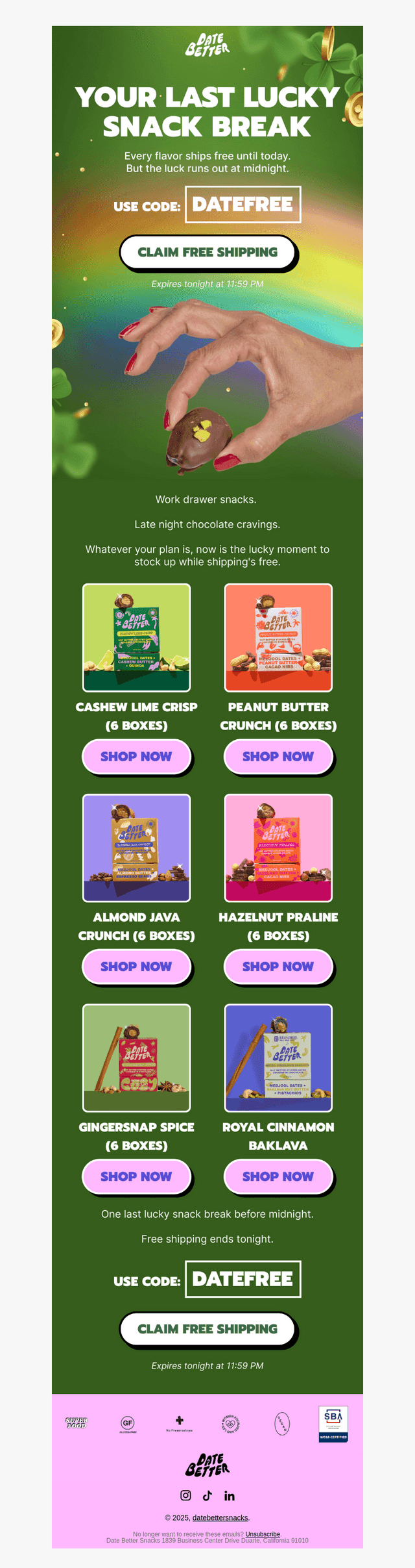 Free shipping ends midnight