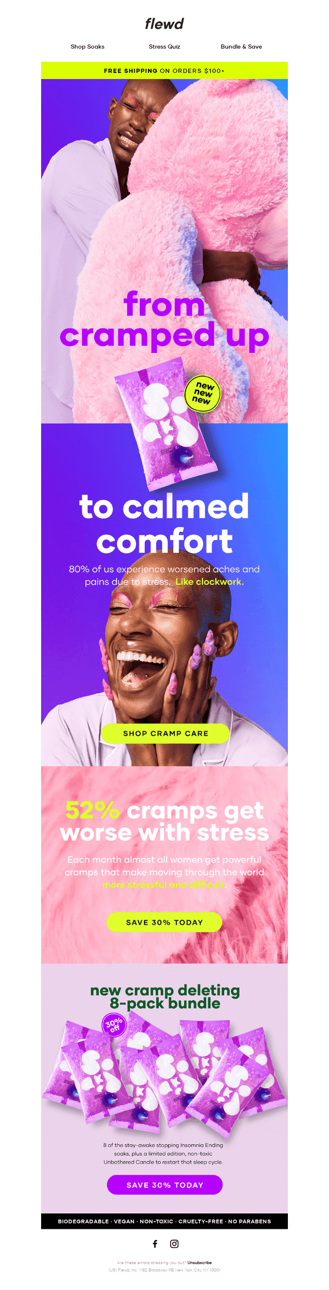 from cramped up to calmed down