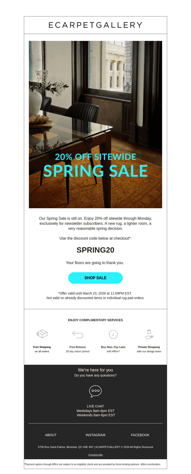 20% off, while spring is still fresh