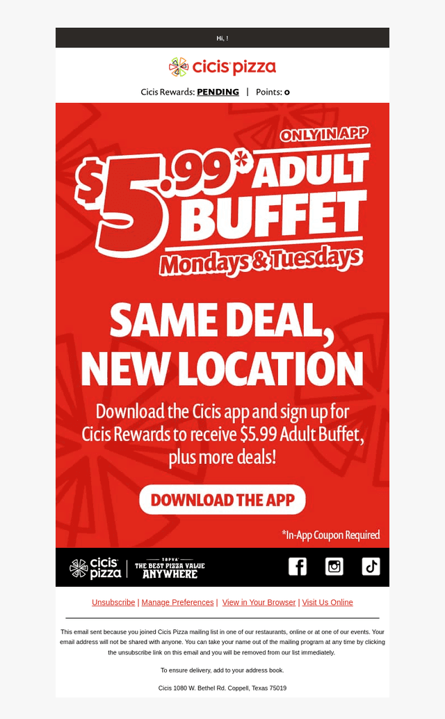 $5.99 Endless Buffet - Now in the App