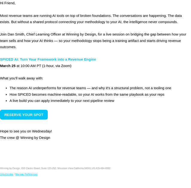 Winning by Design email from Mon, Mar 23, 2026