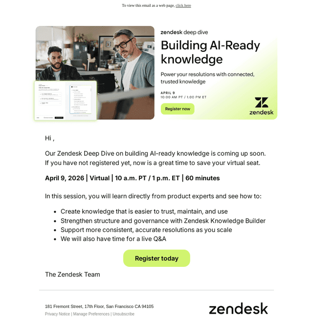 Reminder: Zendesk Deep Dive April 9