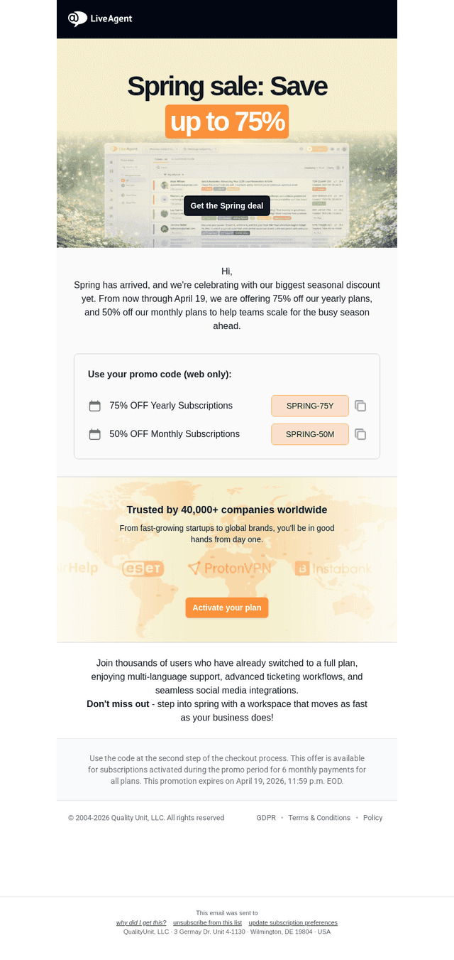 LiveAgent email from Thu, Mar 26, 2026