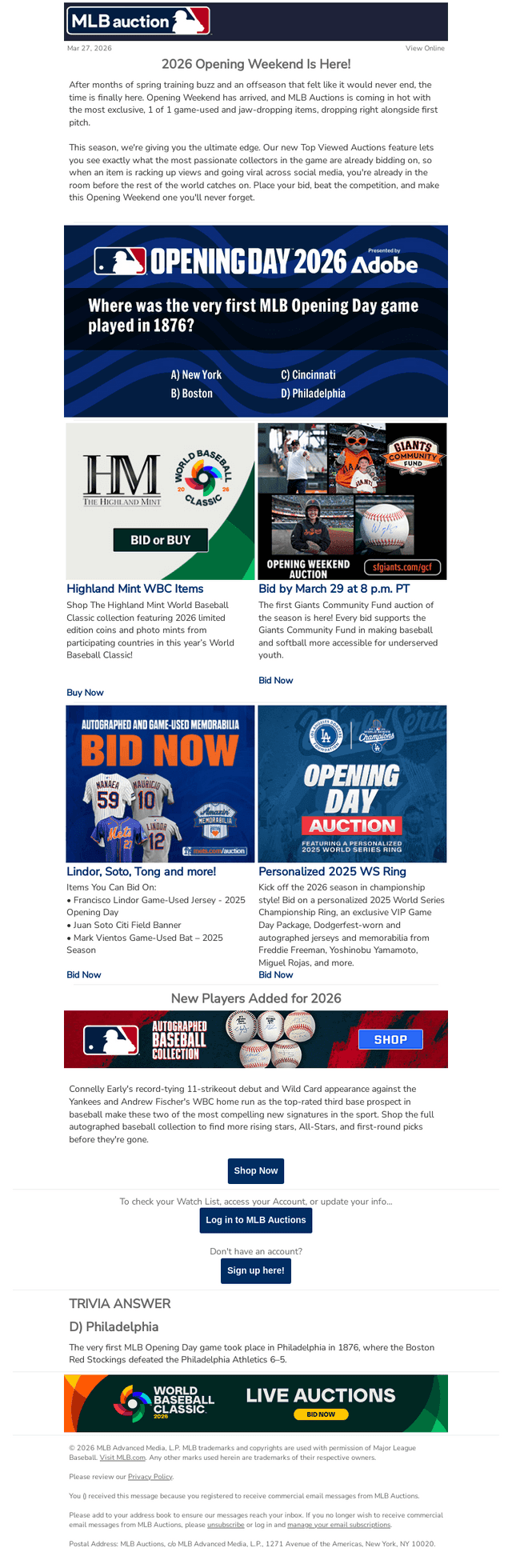 Celebrate Opening Weekend On MLB Auctions