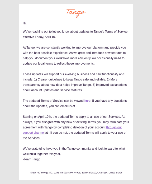 Tango email from Fri, Mar 27, 2026