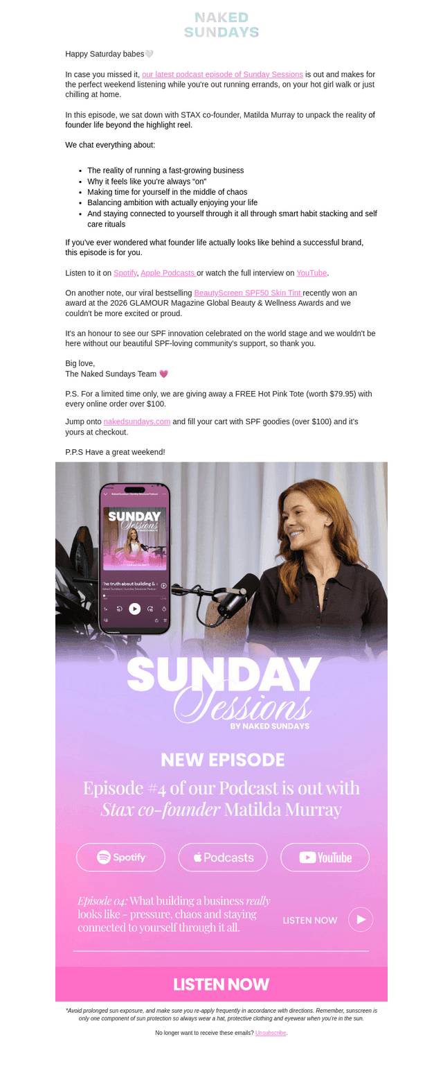 Naked Sundays AUS email from Sat, Mar 28, 2026