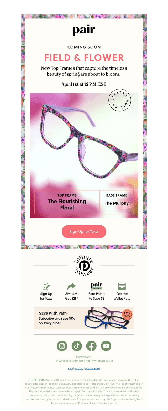 Pair Eyewear email from Sun, Mar 29, 2026