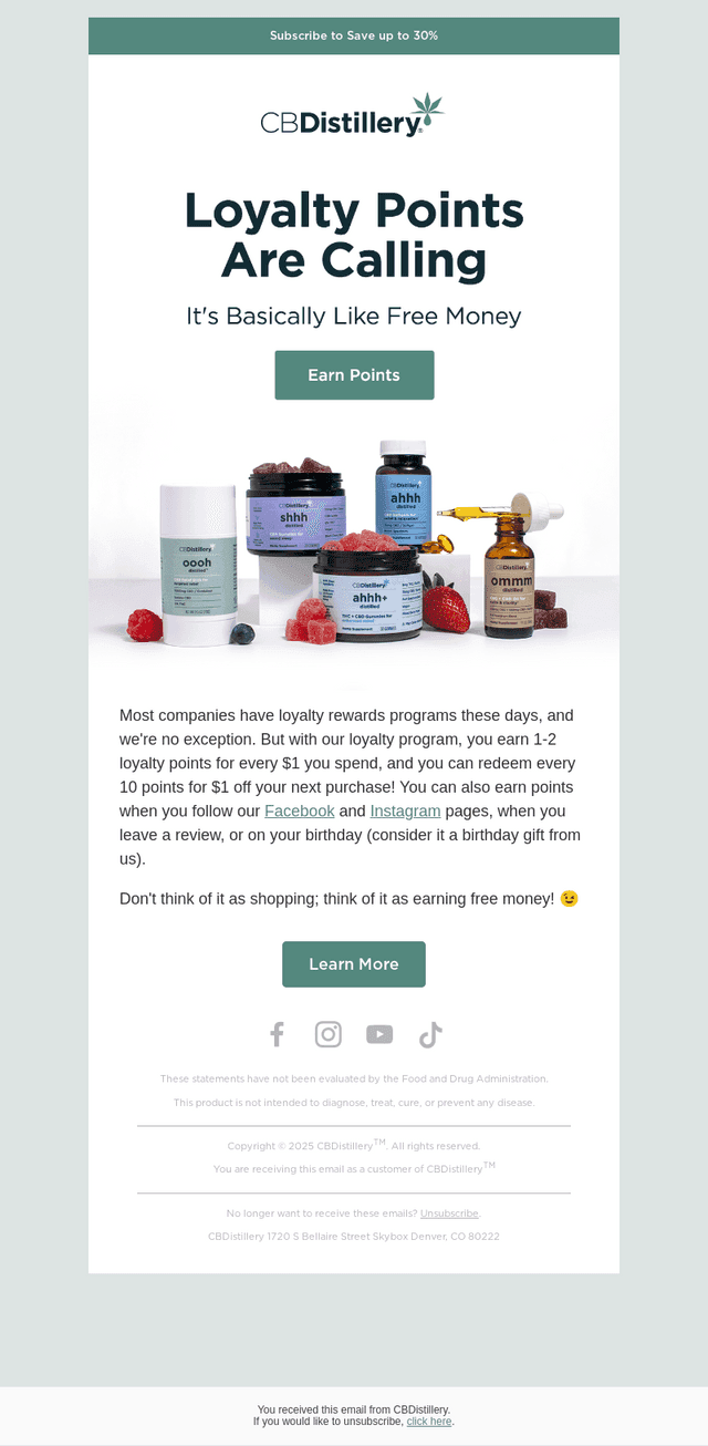 The CBDistillery email from Mon, Mar 30, 2026