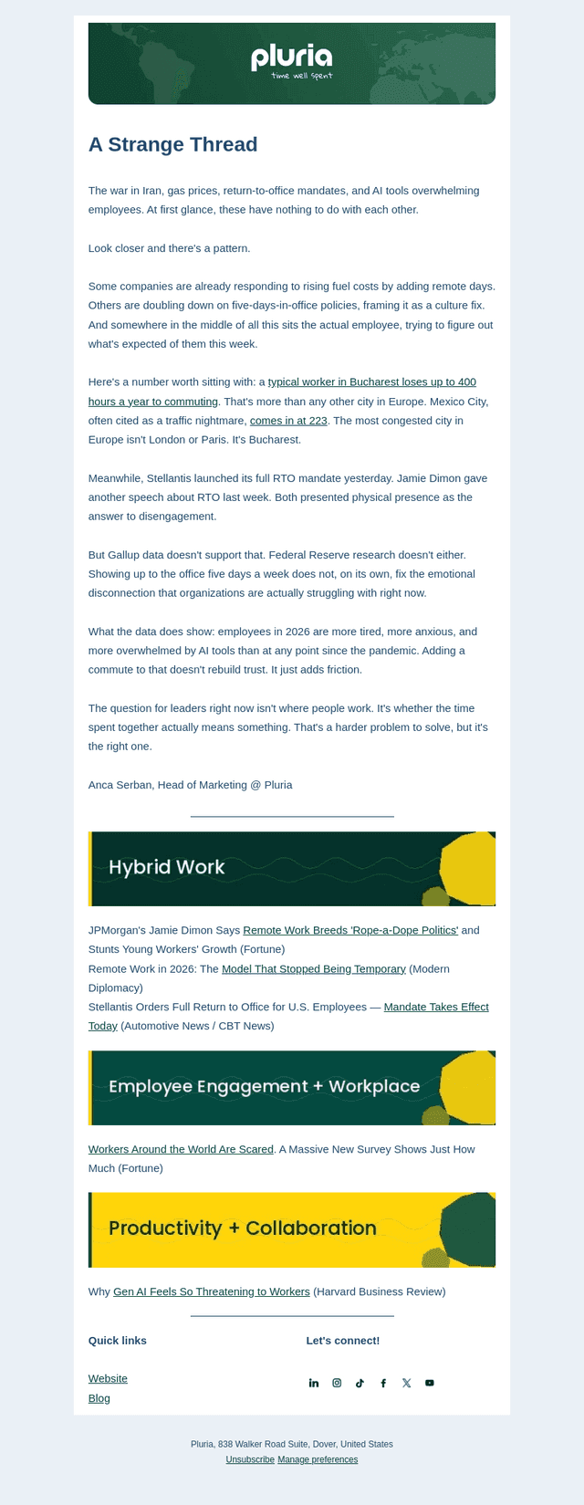Pluria email from Tue, Mar 31, 2026