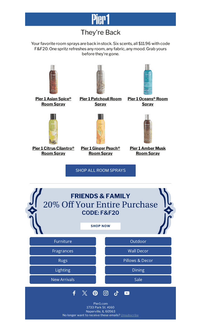 Room sprays are back. All $11.96 with code F&F20.