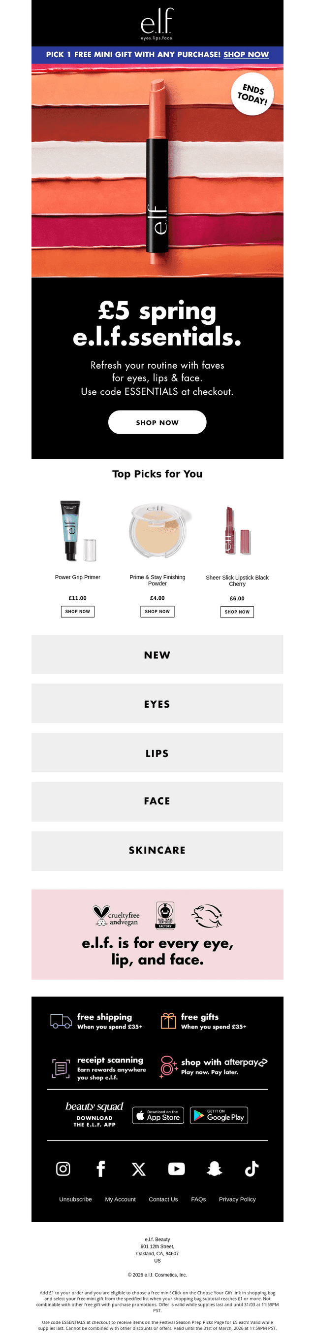 LAST CHANCE! £5 spring e.l.f.ssentials