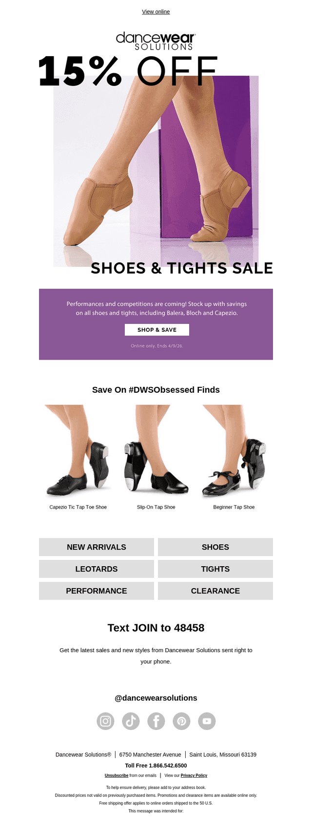 15% off All Shoes & Tights 💃