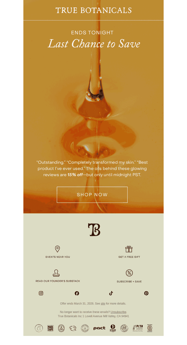 Ends tonight: 15% off all oils